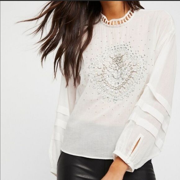 NWT Free People Heart of Gold Embellished Blouse - Picture 2 of 8